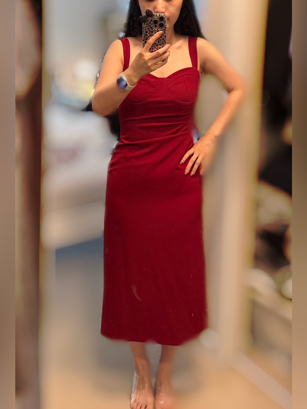 Elegant Red Midi Dress with Structured Bust